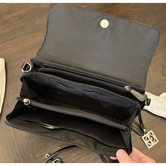 NWOT Giani Bernini Black Monogram Purse Handbag Faux Leather & Canvas 4” X 10” - Picture 13 of 13